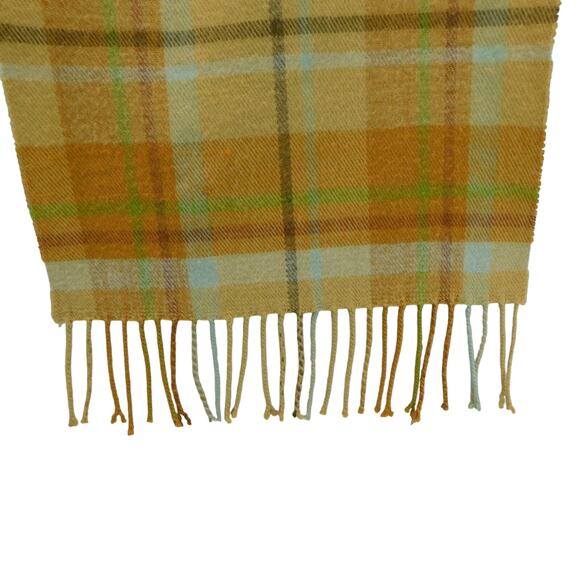 Cashmere 100%  Plaid Scarf Fringe with tones of Yellow, Brown, Cream and Green - Picture 6 of 11